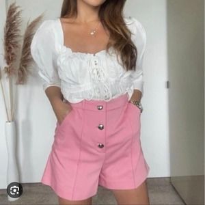 Zara‎ Pink High Waisted Shorts With Buttons Size Medium 1608/136/620 New
